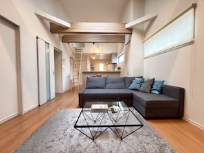 Living area - 10 minutes from Okayama Station | Exclusive use for one group | Groups welcome | Up to 6 guests | 1 parking space | Loft | 1 restroom | Long-term stays welcome (岡山市)
