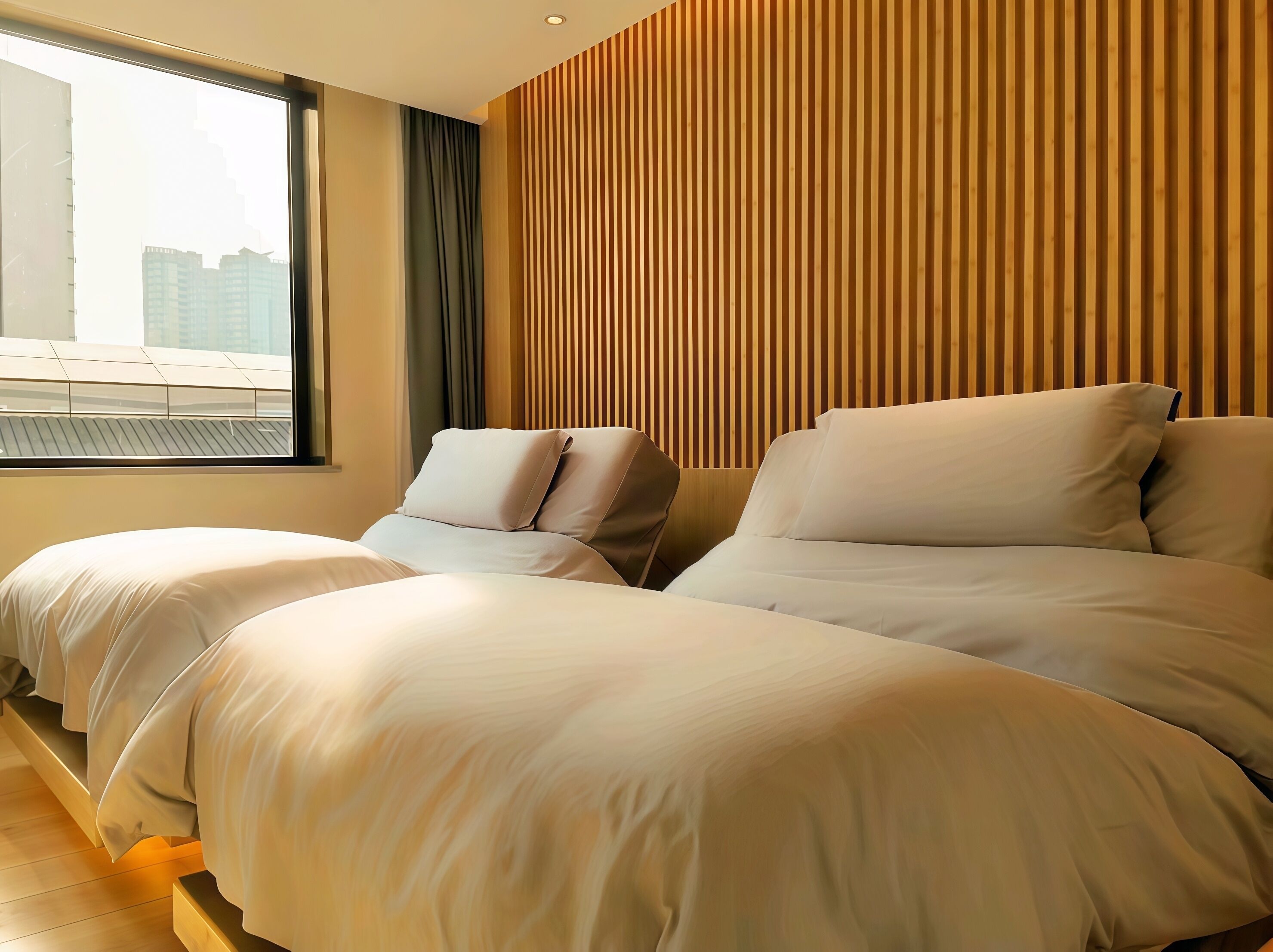 Deluxe Twin Room, City View | Desk, laptop workspace, blackout curtains, iron/ironing board