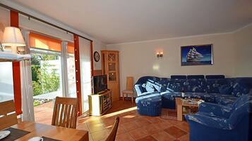 TV, DVD player, books, stereo