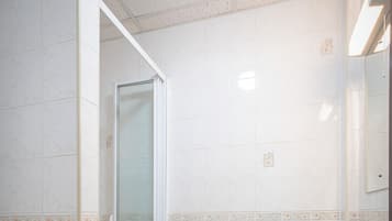 Shower, soap, shampoo, toilet paper