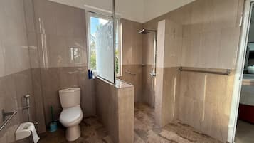 Deluxe Triple Room, Pool View | Bathroom | Shower, towels, soap, toilet paper
