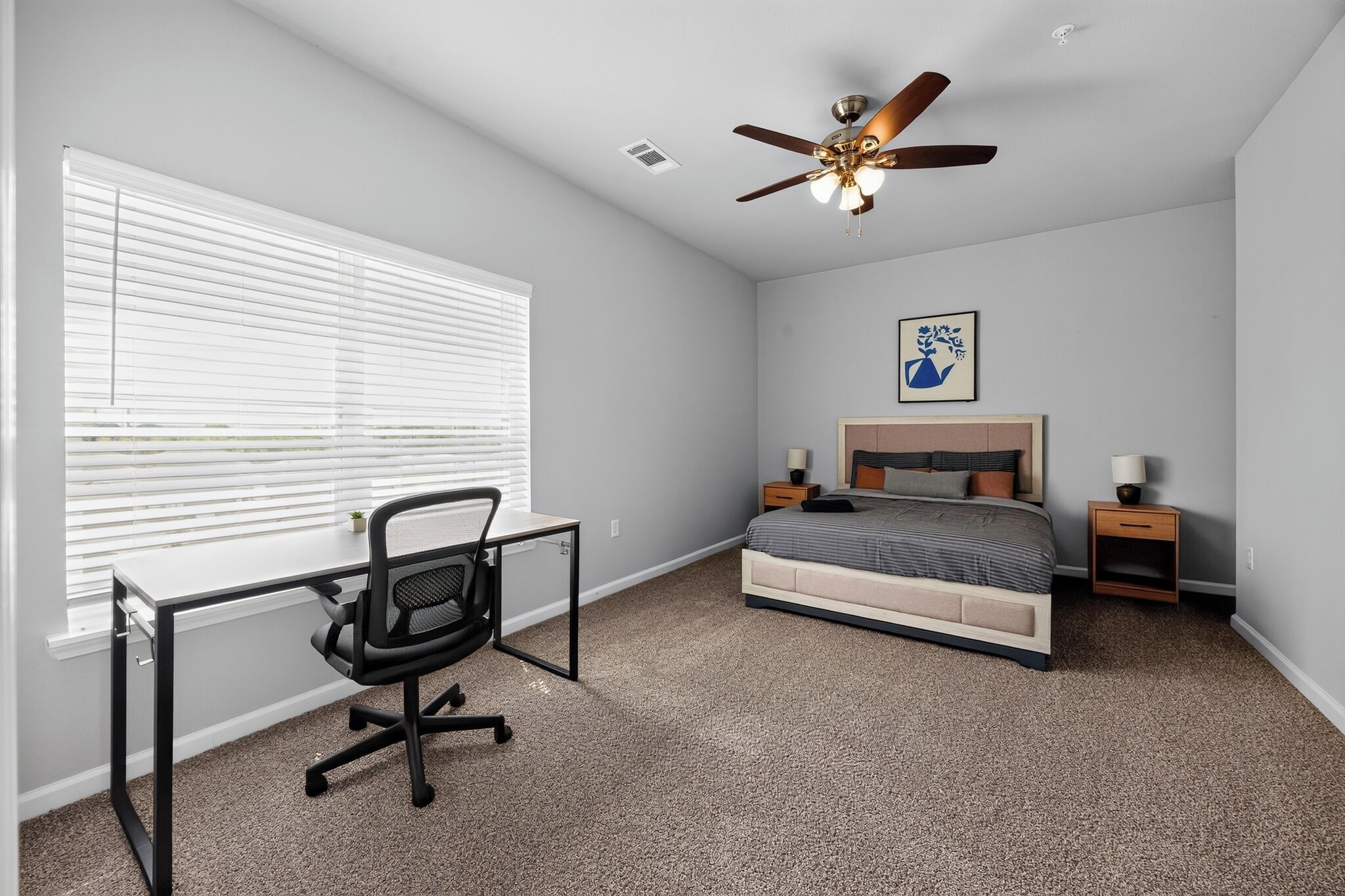 1 bedroom, desk, iron/ironing board, travel cot