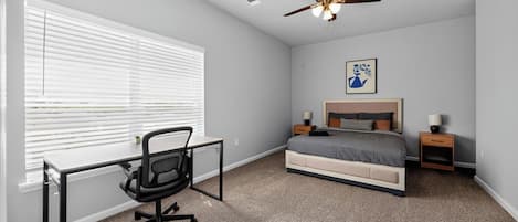1 bedroom, desk, iron/ironing board, travel cot