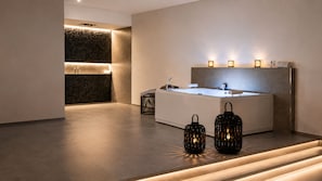 Sursee Diamond Luxury Suite (Private spa with whirlpool and Finnish sauna) | Bathroom | Separate tub and shower, jetted tub, rainfall showerhead, hair dryer