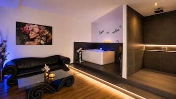 Sursee Silver Luxury Suite (Private spa with whirlpool and infrared sauna) | Bathroom | Separate bathtub and shower, jetted bath, rainfall showerhead