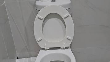 Shower, towels, toilet paper