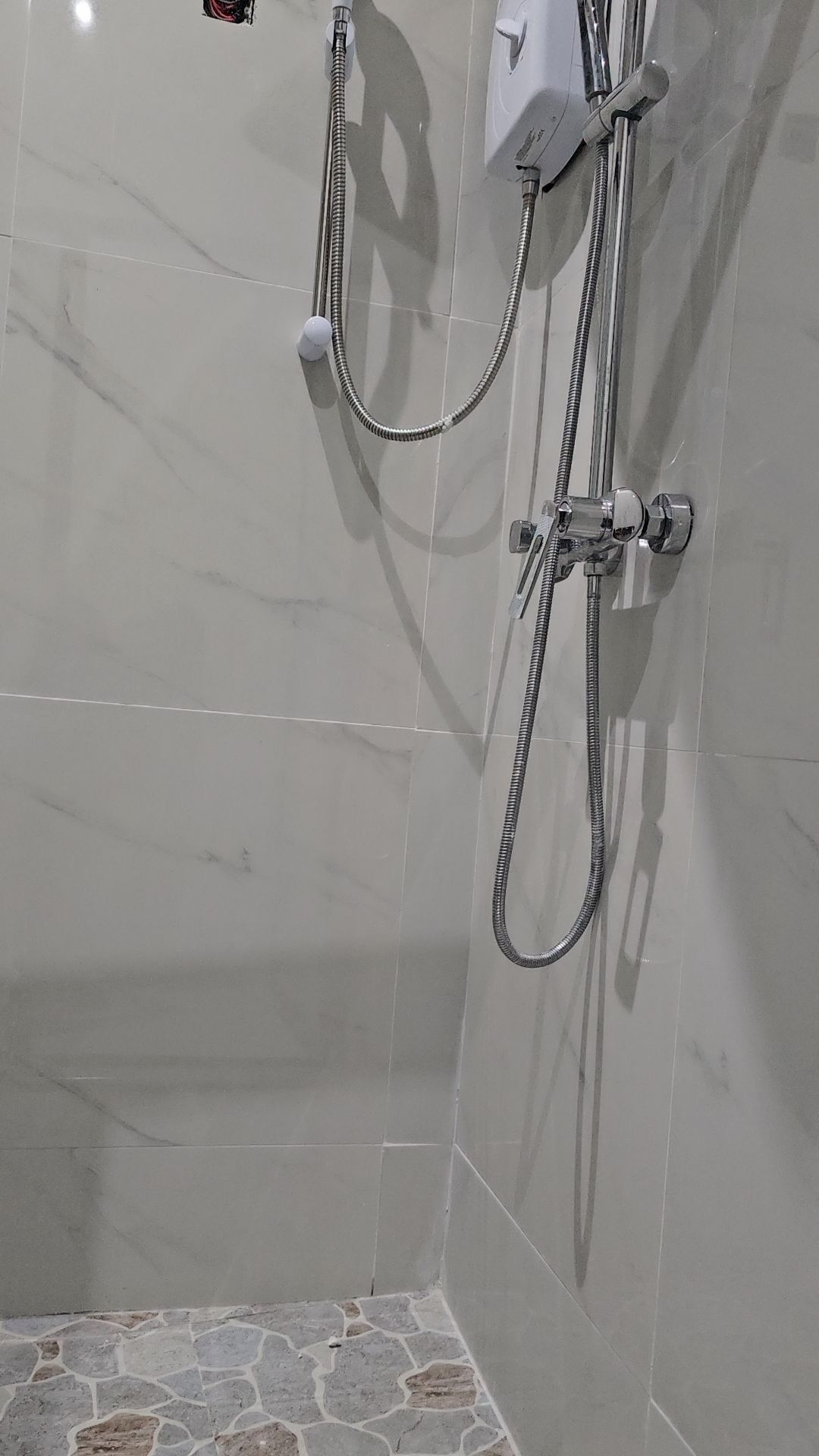 Shower, towels, toilet paper