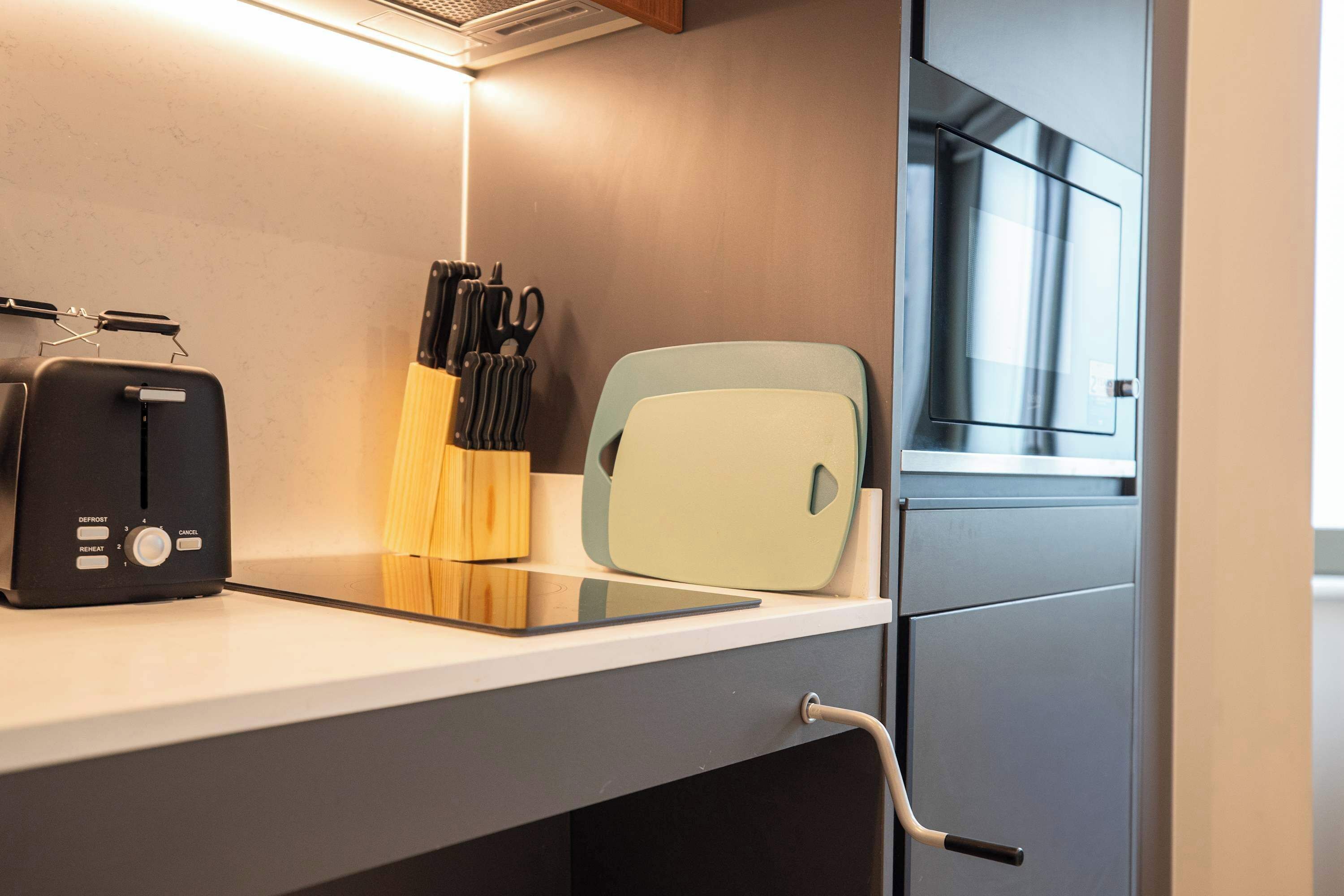 Microwave, oven, stovetop, electric kettle