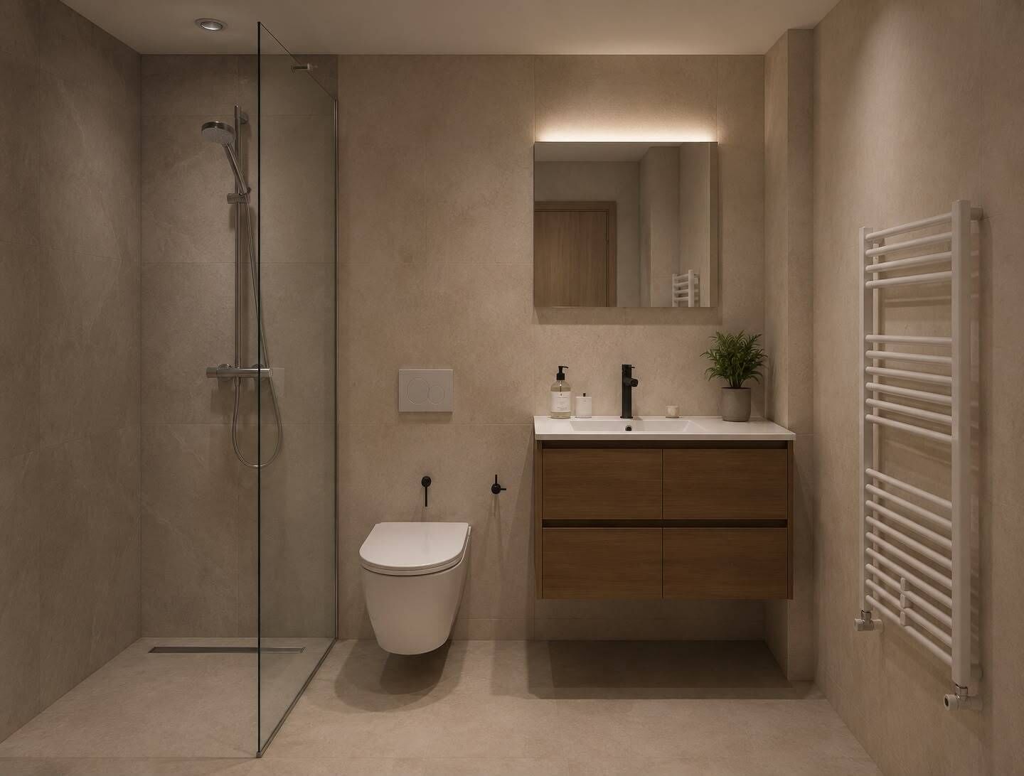 Shower, hair dryer, towels, toilet paper