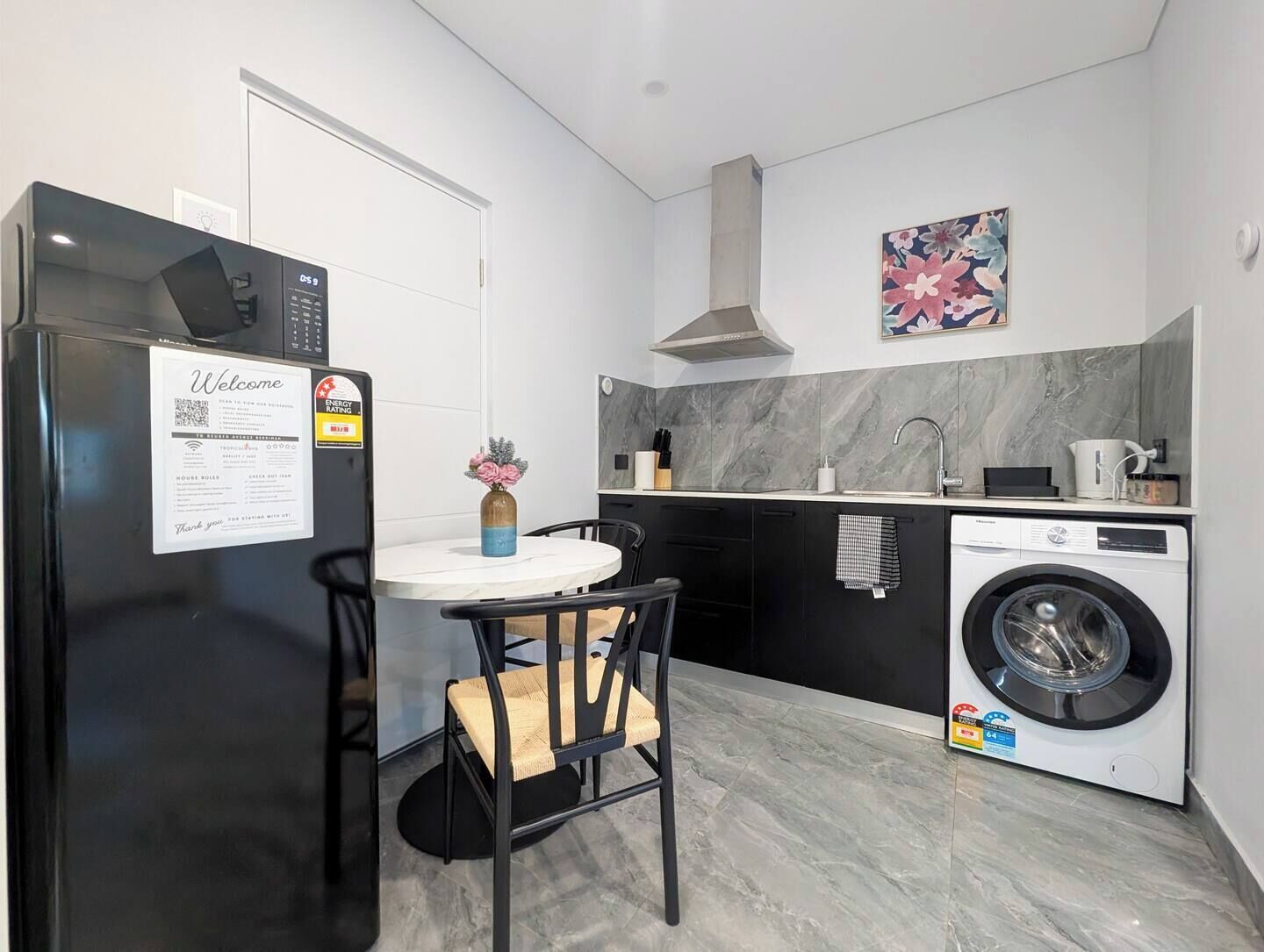 Fridge, microwave, stovetop, toaster