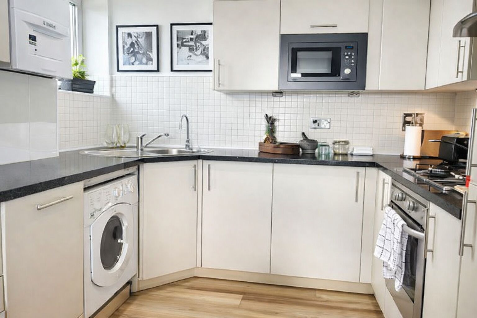 Fridge, microwave, oven, dishwasher
