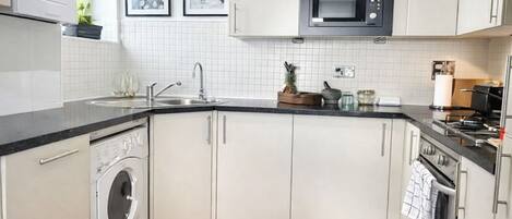 Fridge, microwave, oven, dishwasher