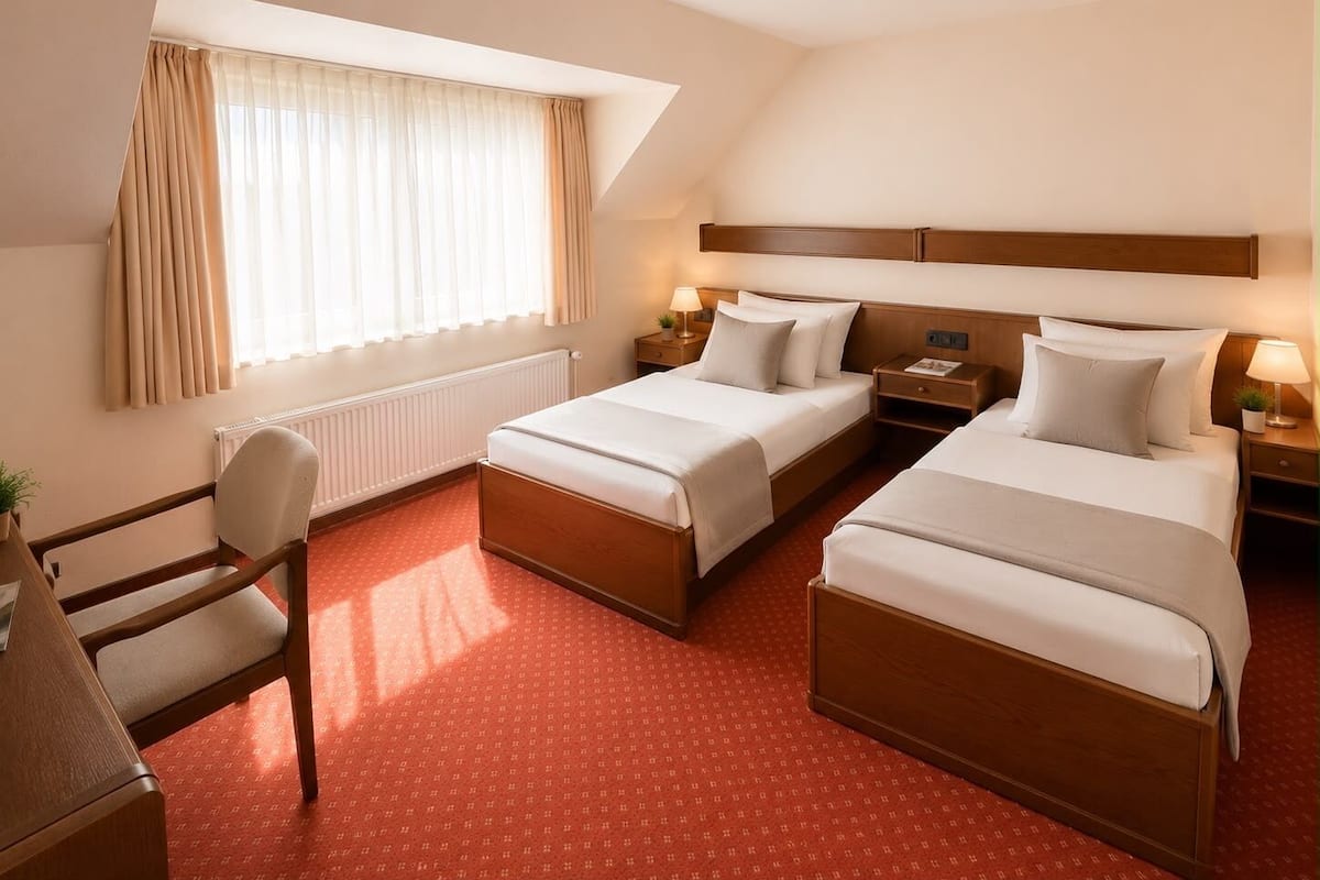 Basic-Doppel- oder -Zweibettzimmer | Schreibtisch, individuell dekoriert, individuell eingerichtet