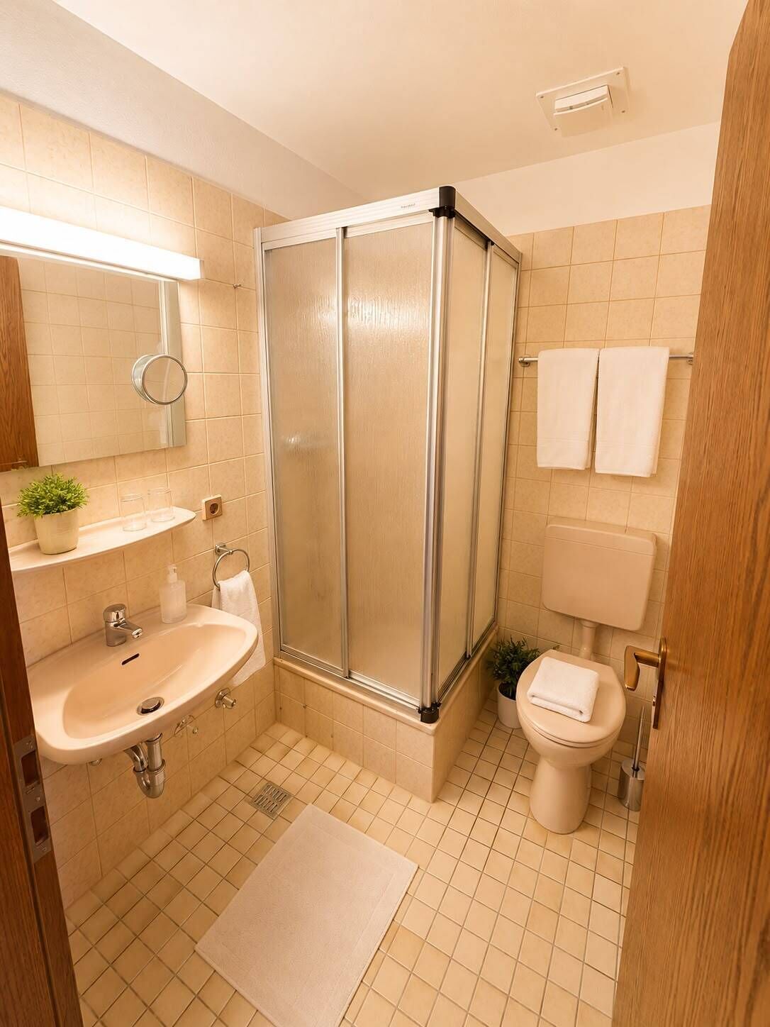 Dusche, Haartrockner, Handtücher, Seife