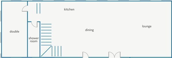A floor plan with labeled areas: double room, shower room, kitchen, dining, and lounge. - Villa Lanca by Villa Plus (Heraki)