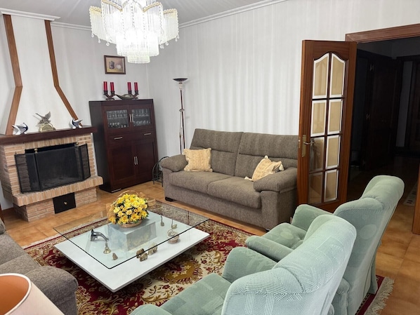 TV, fireplace
