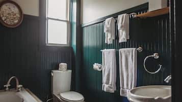 Standard Double Room, 2 Queen Beds | Bathroom | Hair dryer, towels, soap, shampoo