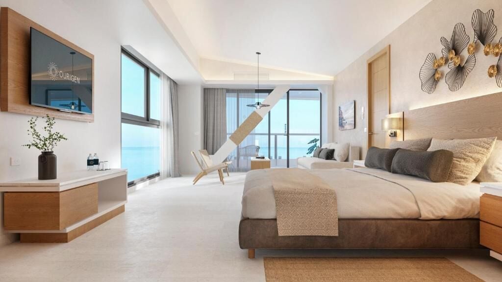 Suite familiar, vista a la playa | Ropa de cama de alta calidad y caja de seguridad en la habitación 