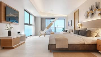 Suite familiar, vista a la playa | Ropa de cama de alta calidad y caja de seguridad en la habitación