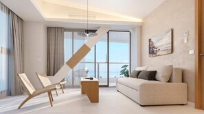 Phòng Suite dành cho gia đình, quang cảnh bãi biển | Khu phòng khách