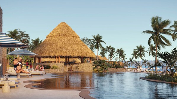 A resort with a large pool, lounge areas, and thatched-roof structures. - Omni Pontoque Resort At Punta De Mita (Punta de Mita)