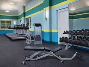 A gym with exercise equipment, treadmills, and dumbbells. - 2 Bedroom Villa at Marriott OceanWatch Resort (Myrtle Beach)