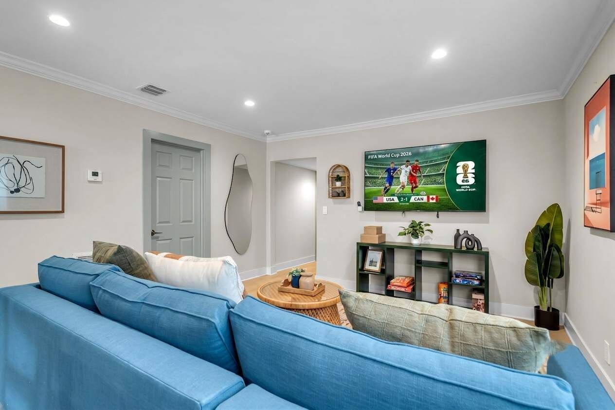 TV, foosball, offices