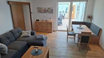 TV, fireplace, table football, books