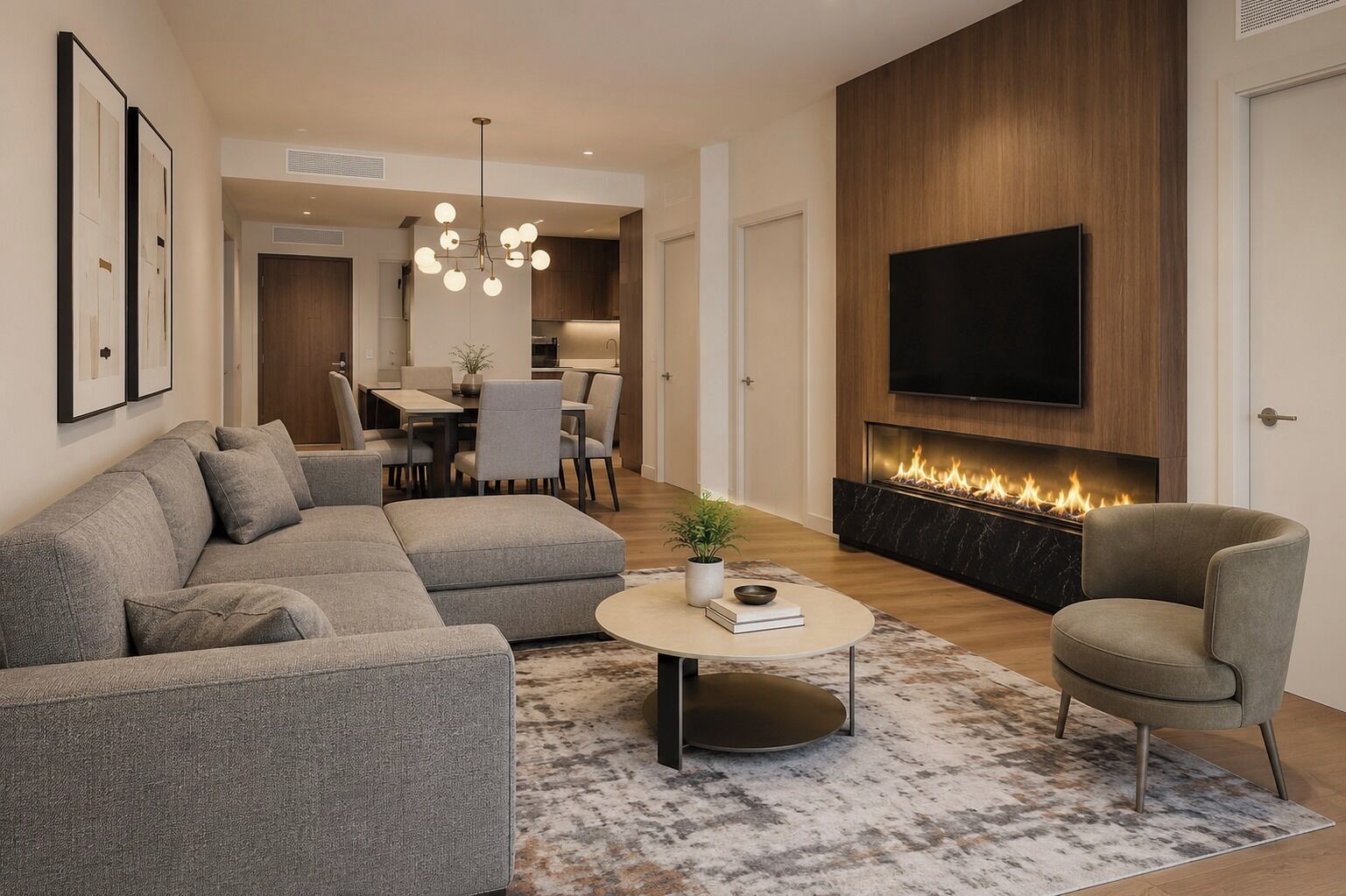 Smart TV, fireplace, video games
