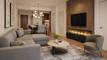 Smart TV, fireplace, video games