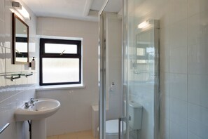 A modern bathroom with a glass shower enclosure, a white sink, and a toilet. - Modern Plymouth Apartment Near The Hoe (Ilfracombe)