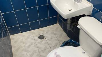 Douche, serviettes fournies, savon, shampoing