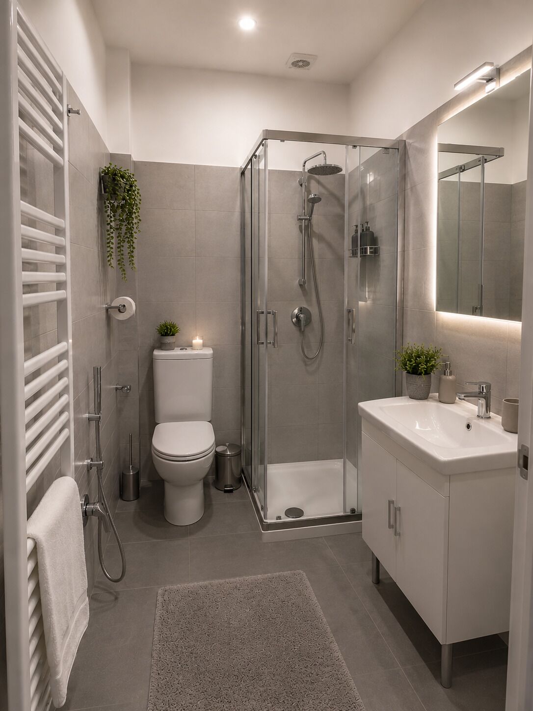 Douche, sèche-cheveux, bidet, serviettes fournies