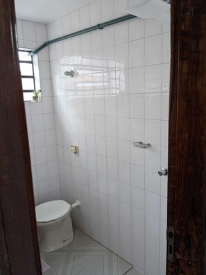Ducha, secador de pelo, toallas y papel higiénico
