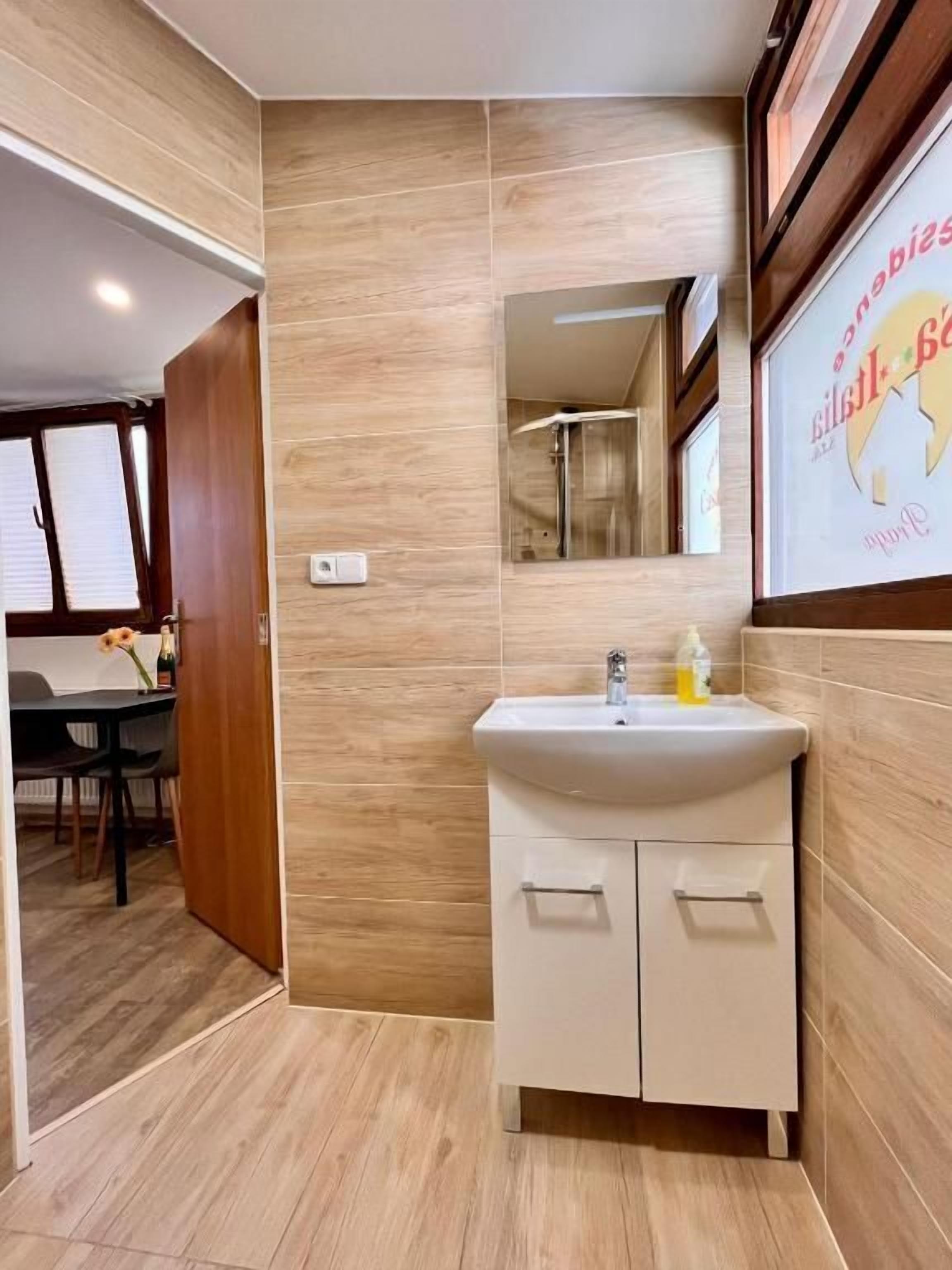 Basic Studio | Bathroom | Shower, hair dryer, towels, toilet paper