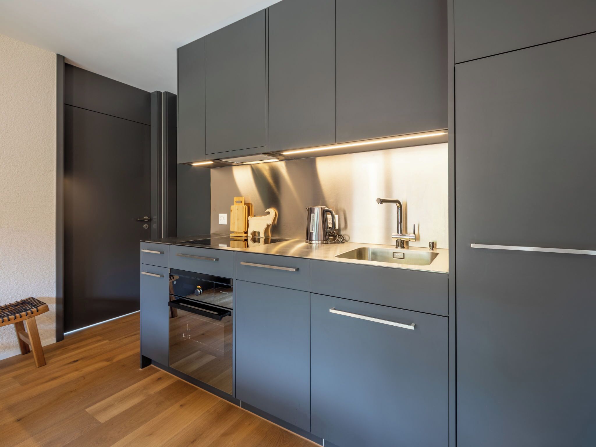Fridge, oven, dishwasher, cookware/dishes/utensils