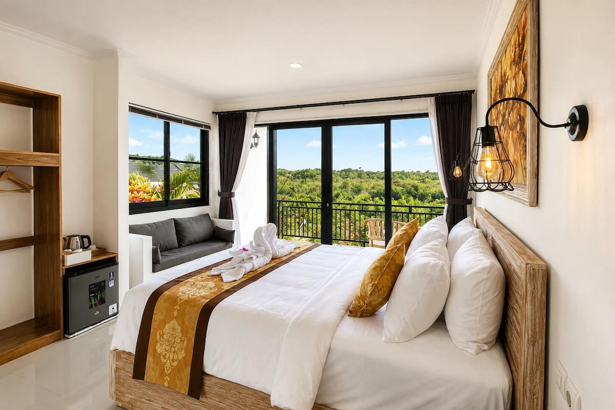 Habitación Deluxe doble, balcón, vistas al valle | Sábanas de algodón egipcio y ropa de cama de alta calidad