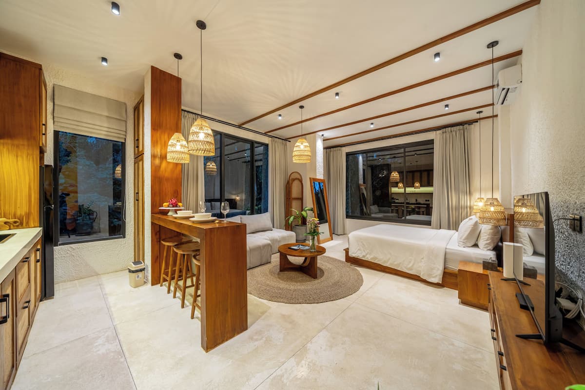 Apartamento galeria, 1 quarto, vista para o rio | Cofres nos quartos, Wi-Fi de cortesia, roupa de cama