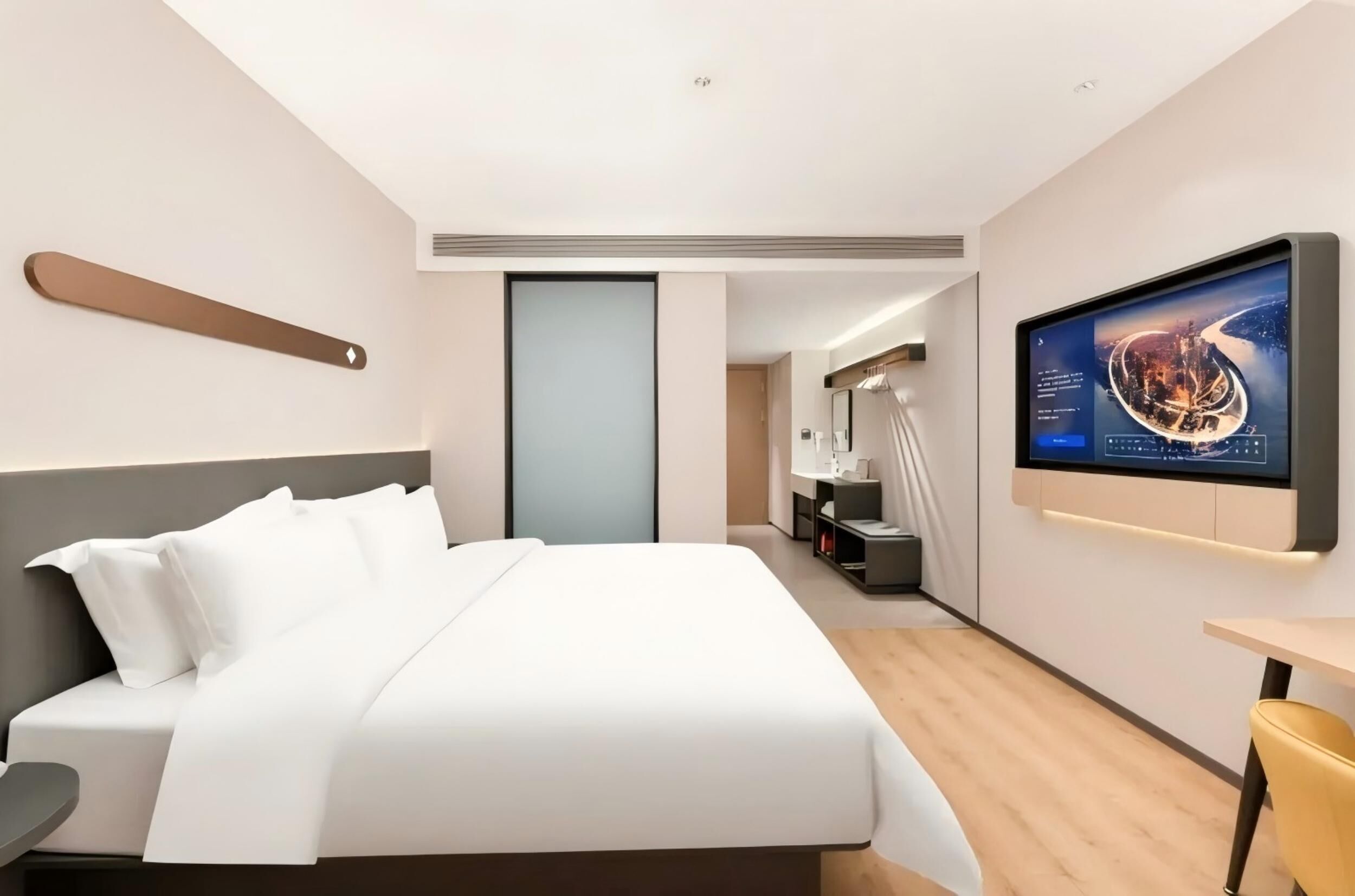 Desk, laptop workspace, free WiFi, bed sheets