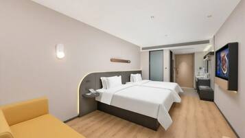 Desk, laptop workspace, free WiFi, bed sheets