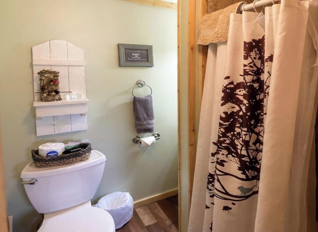 Shower, towels, soap, shampoo