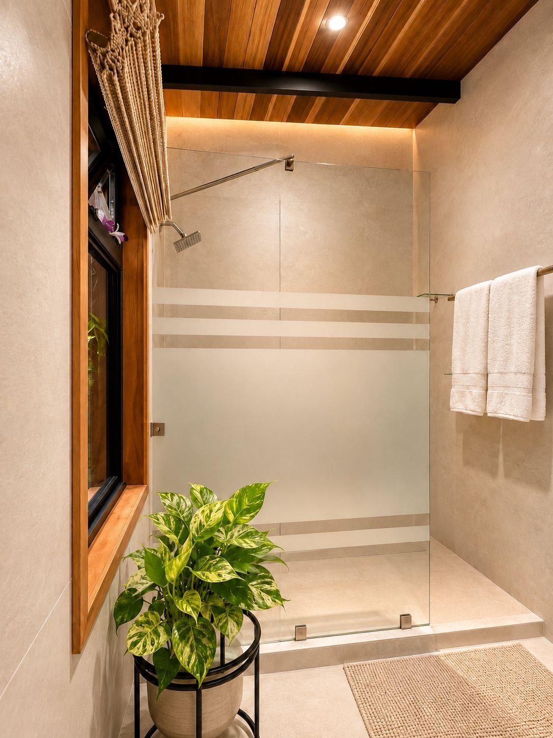 Shower, jetted tub, hair dryer, towels