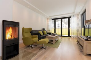 TV, fireplace