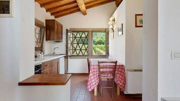 Coffee/tea maker, fridge, oven, stovetop