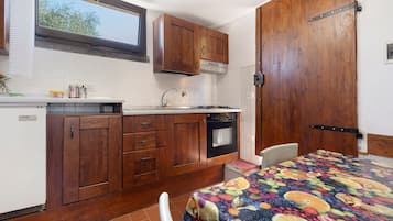 Coffee/tea maker, fridge, oven, stovetop