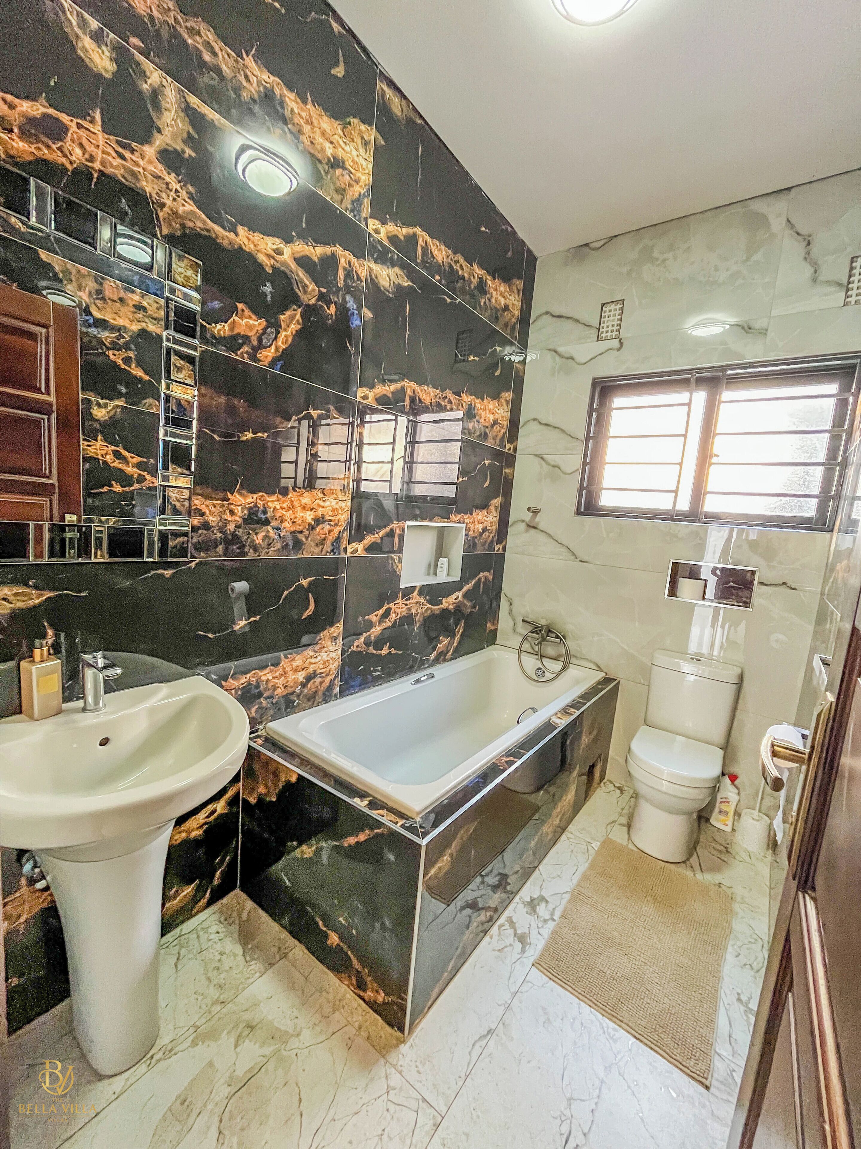 Shower, towels, soap, shampoo
