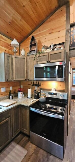 Coffee/tea maker, fridge, microwave, oven - Amazing Mountain View Tiny House (Hayesville)