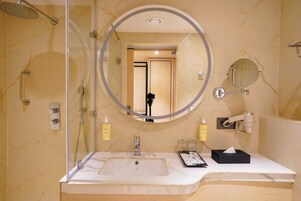 Shower, towels, soap, shampoo