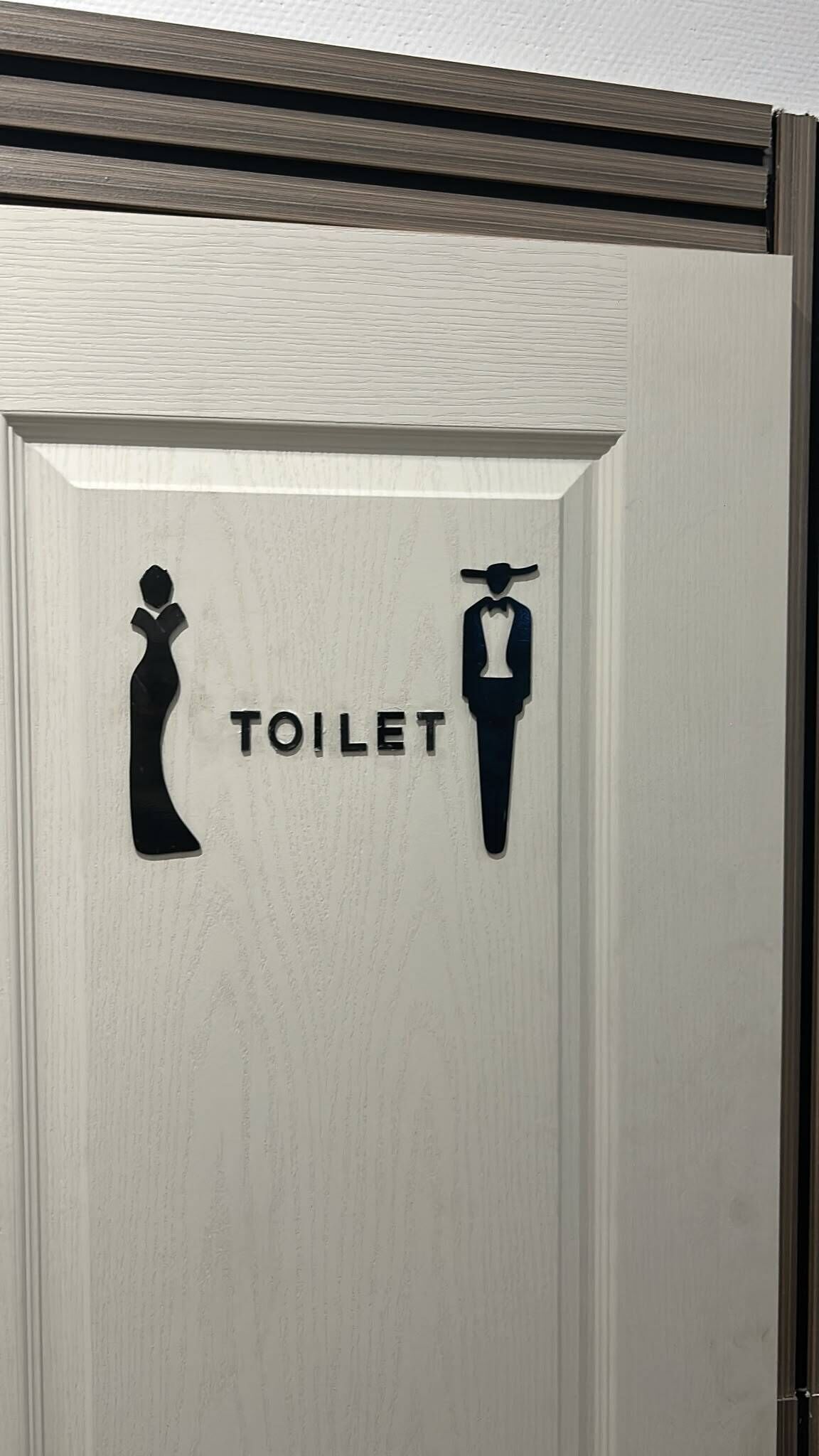 A restroom door with a sign indicating a toilet and a symbol for a men's restroom.