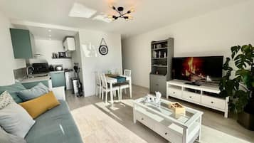 Smart TV, DVD player, books